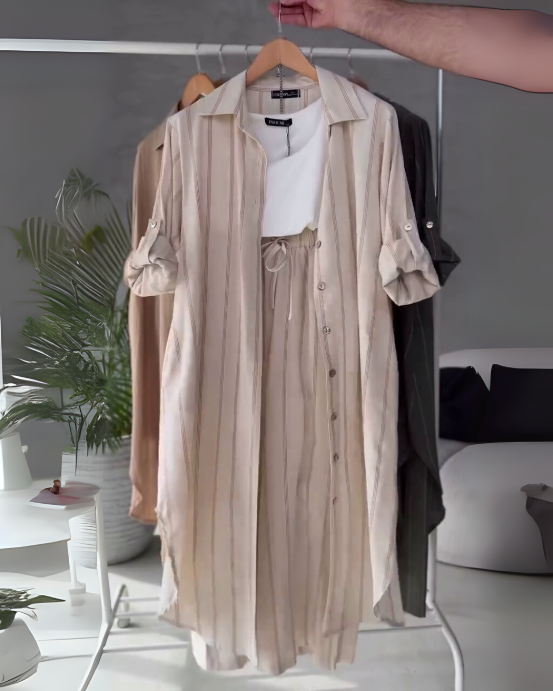 TwillEase – Beige Cotton Striped Co-ord Set