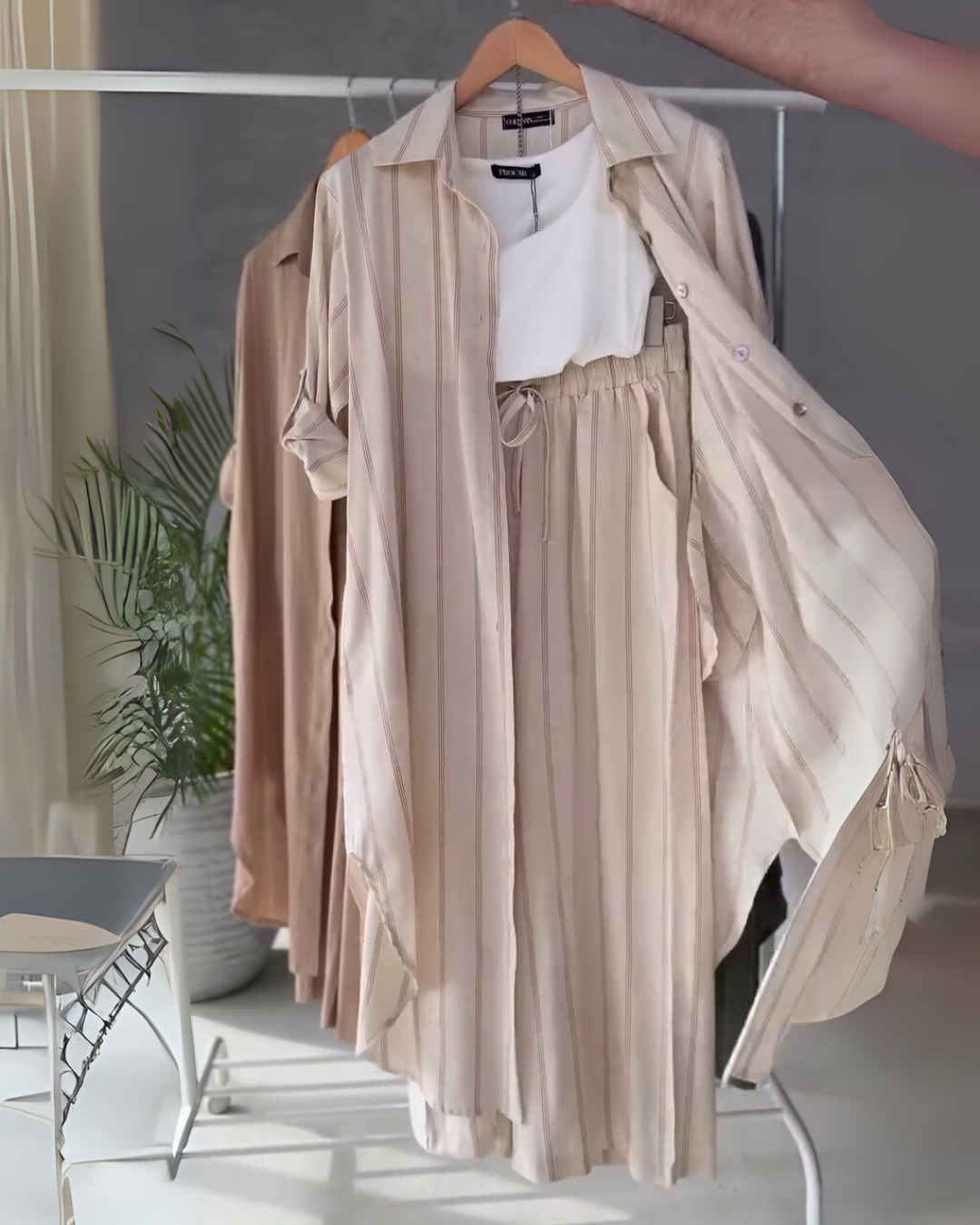 TwillEase – Beige Cotton Striped Co-ord Set