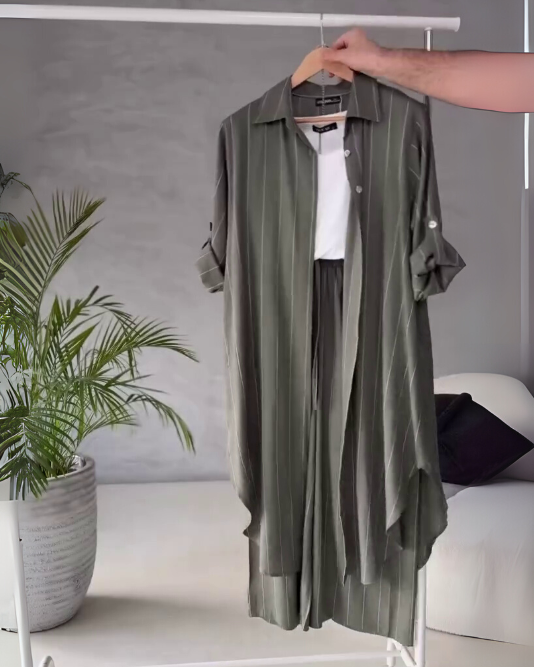 TwillEase – Green Cotton Striped Co-ord Set