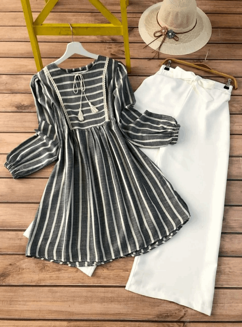 Twig Printed Fern Dress Over Pants Set