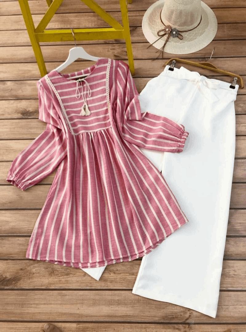 Twig Printed Fern Dress Over Pants Set