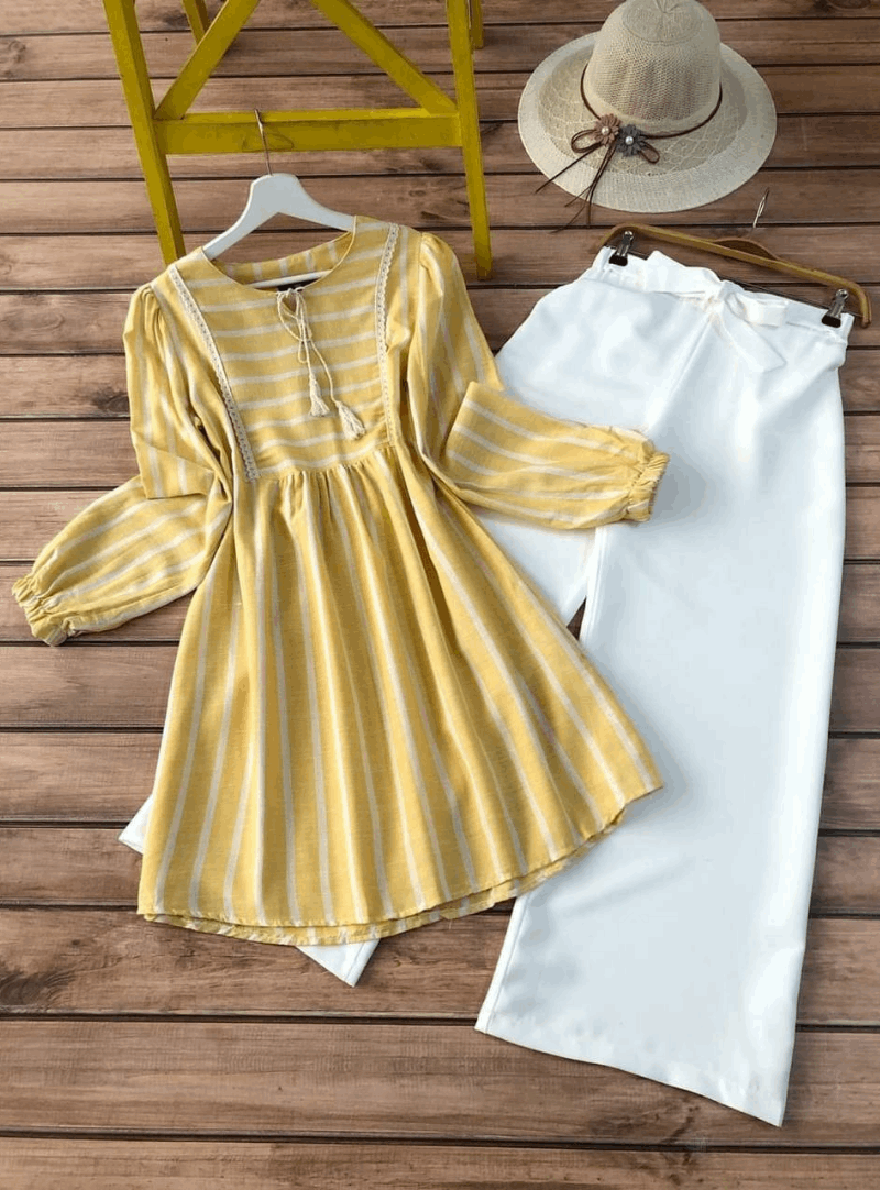 Twig Printed Fern Dress Over Pants Set