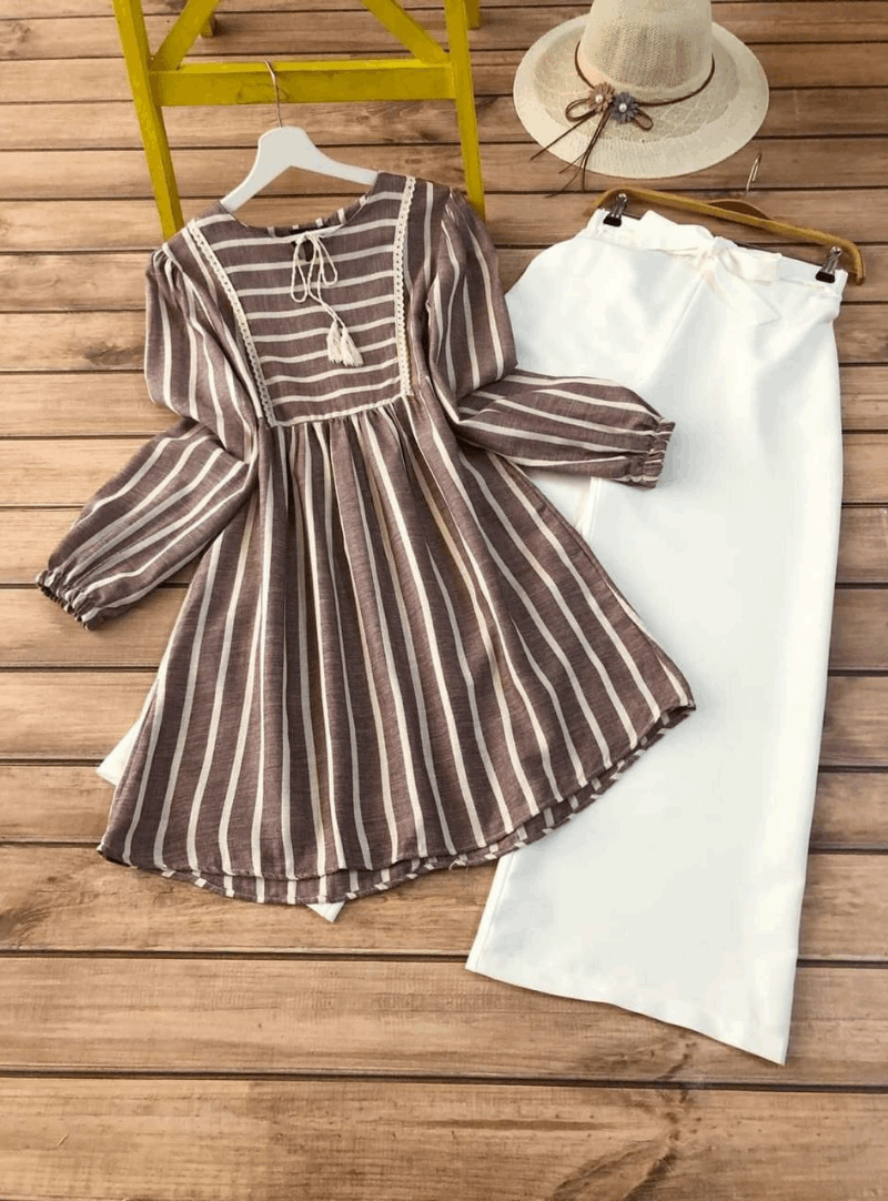 Twig Printed Fern Dress Over Pants Set
