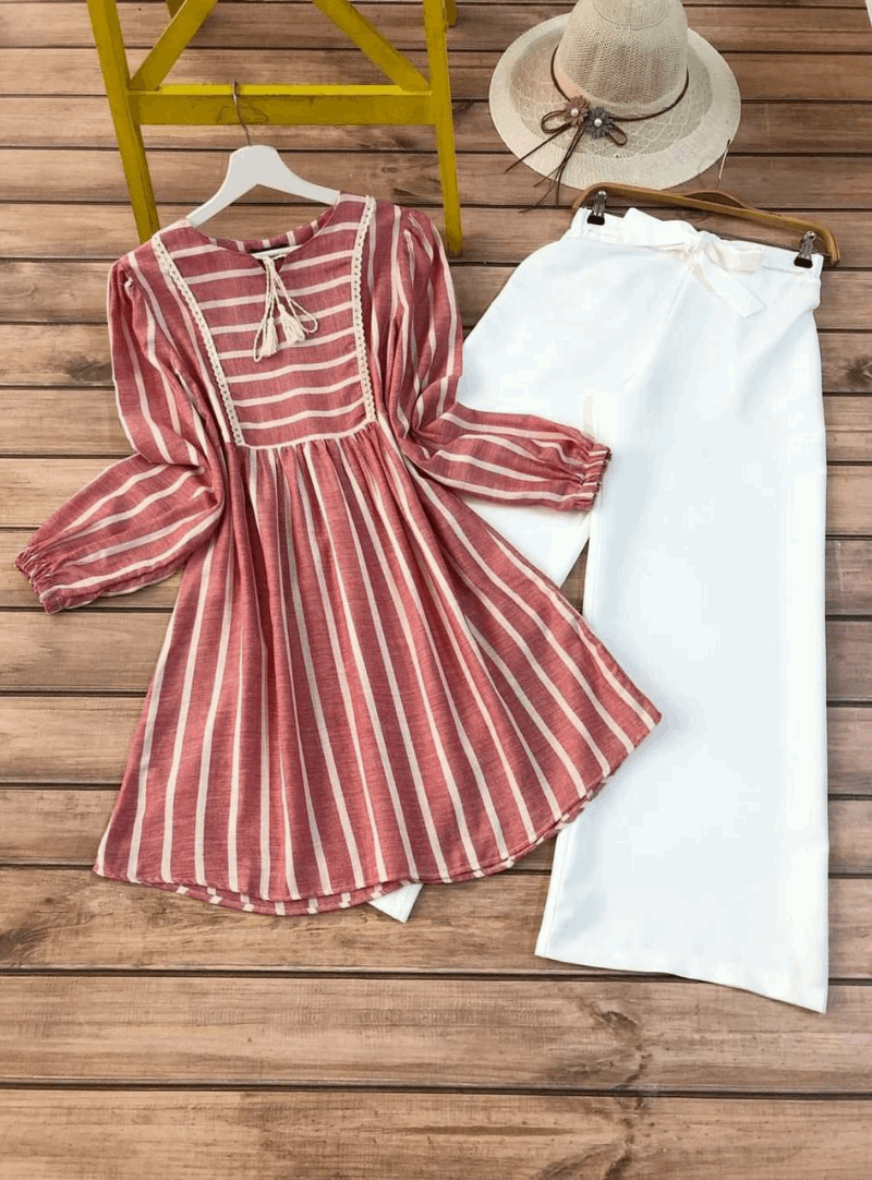 Twig Printed Fern Dress Over Pants Set