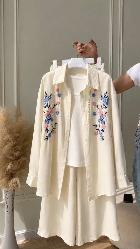 Breezy Bloom Haven Co-Ord Set Cream