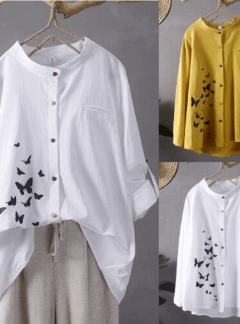 Butterfly Print Long Sleeve Button Down Shirt