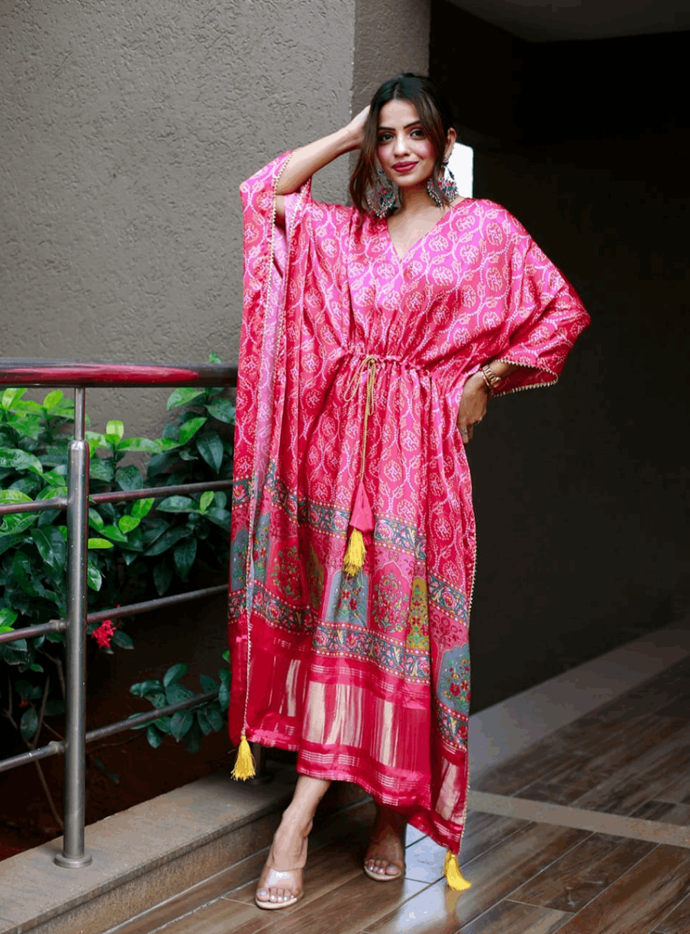 Ocean Digital Bandhej Print Pure Gaji Silk kaftan