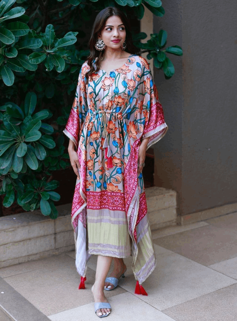 Rayna Digital Bandhej Print Pure Gaji Silk kaftan