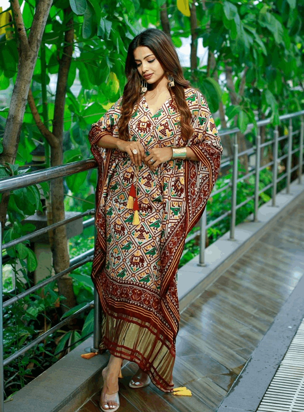 Rayna Digital Bandhej Print Pure Gaji Silk kaftan