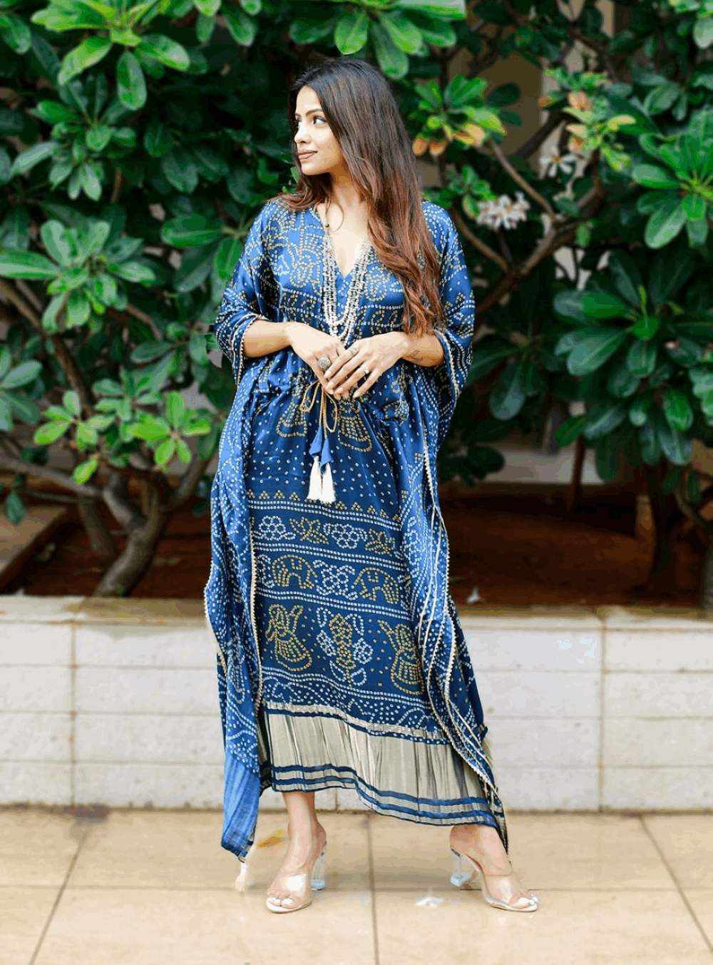 Rayna Digital Bandhej Print Pure Gaji Silk kaftan