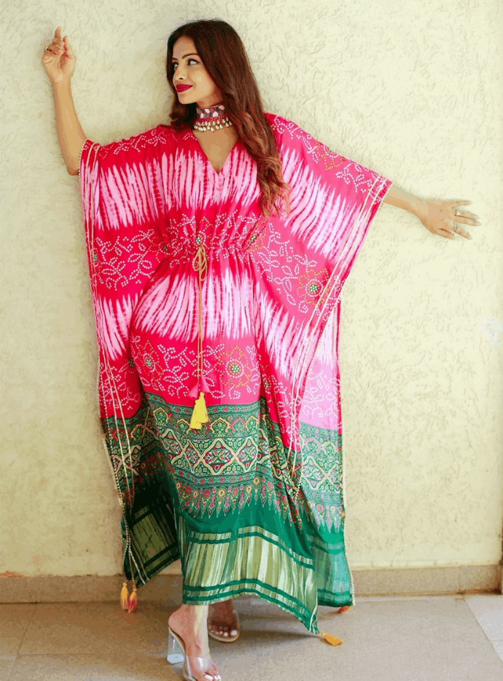 Rayna Digital Bandhej Print Pure Gaji Silk kaftan