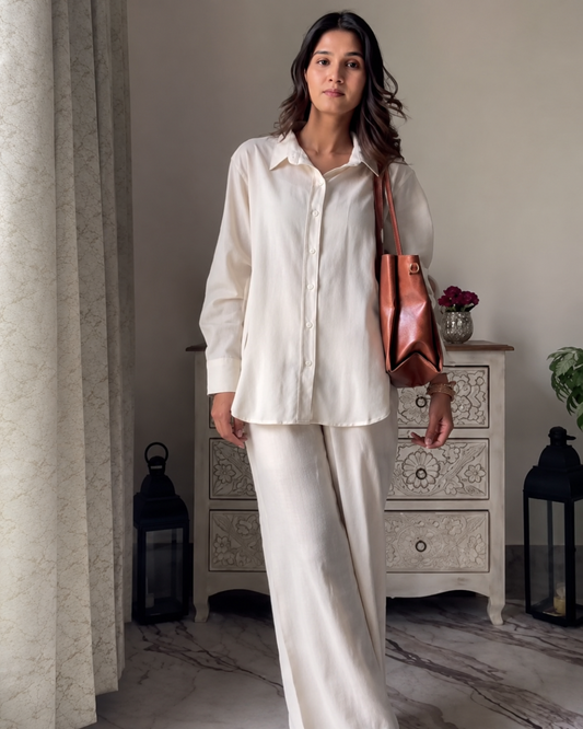 Orvella – Soft Ivory Cotton Co-ord Set with Relaxed Shirt