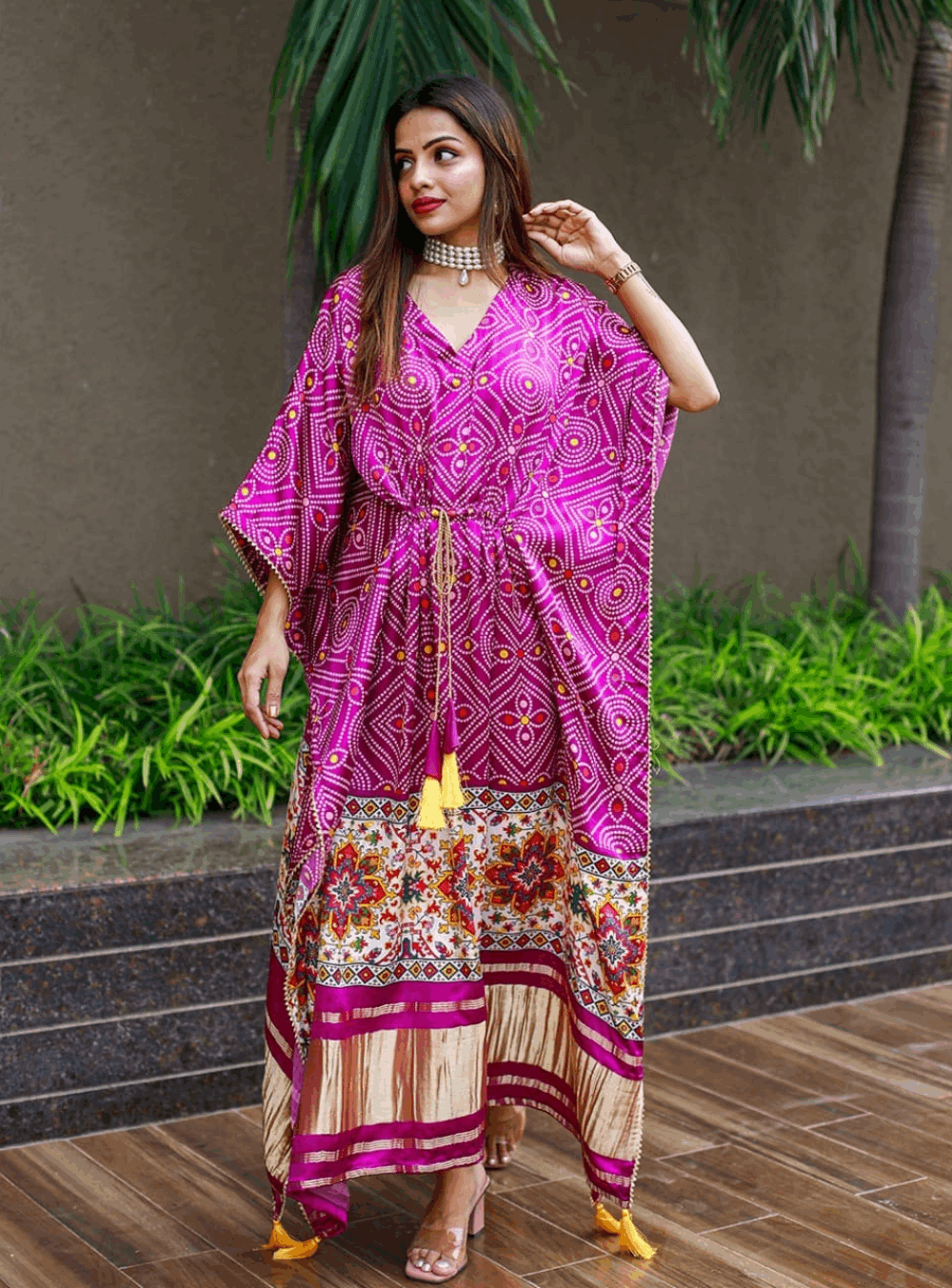 Ocean Digital Bandhej Print Pure Gaji Silk kaftan