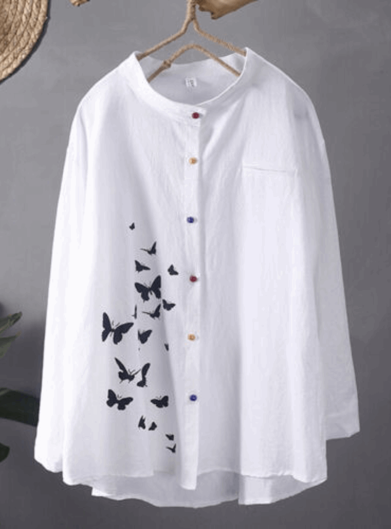 Butterfly Print Long Sleeve Button Down Shirt