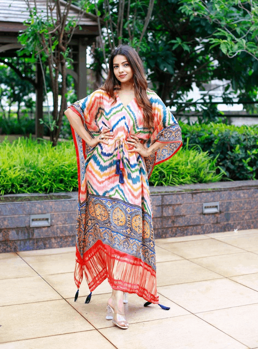 Waadi Color Digital Bandhej Print Pure Gaji Silk kaftan