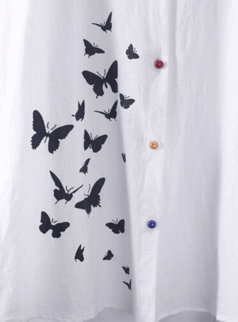 Butterfly Print Long Sleeve Button Down Shirt