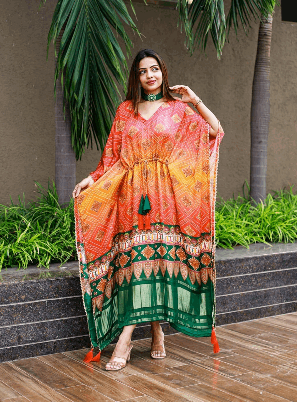 Ocean Digital Bandhej Print Pure Gaji Silk kaftan