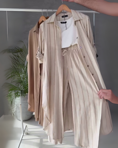 TwillEase – Beige Cotton Striped Co-ord Set