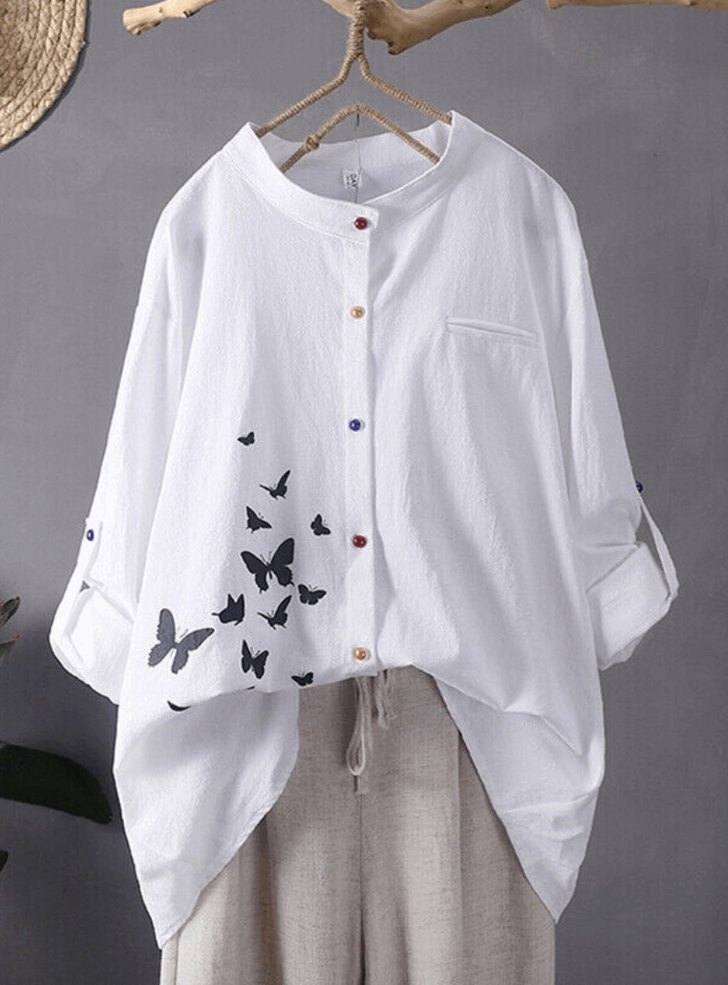 Butterfly Print Long Sleeve Button Down Shirt