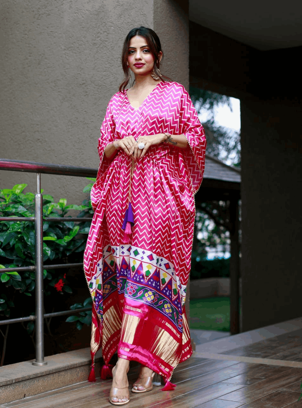 Ocean Digital Bandhej Print Pure Gaji Silk kaftan