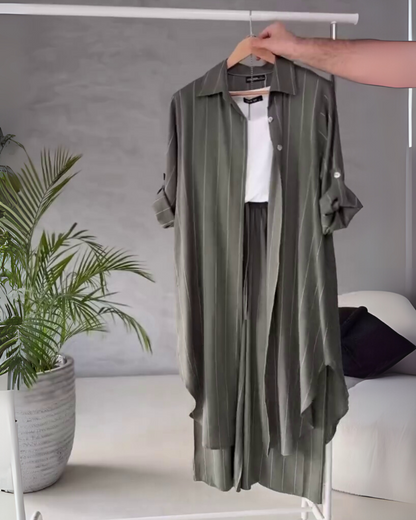 TwillEase – Green Cotton Striped Co-ord Set