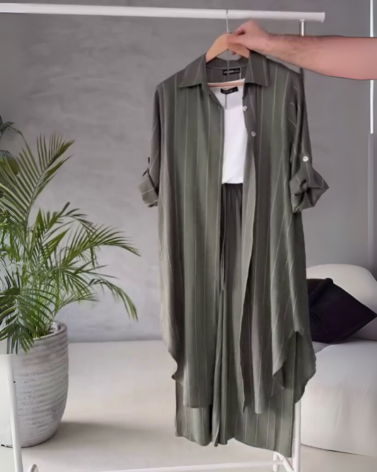 TwillEase – Green Cotton Striped Co-ord Set