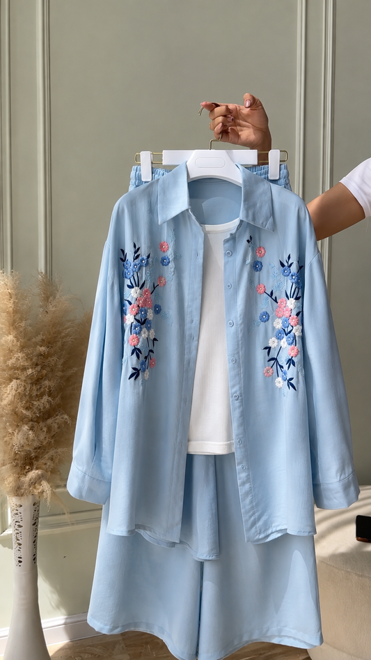 Breezy Bloom Haven Co-Ord Set Sky Blue
