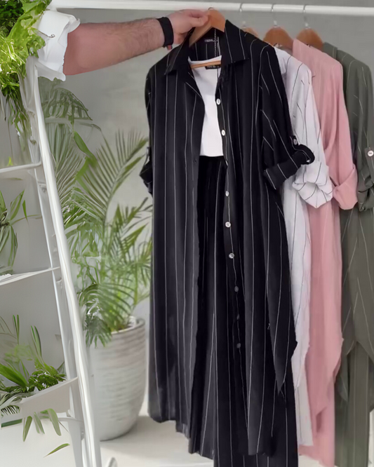 TwillEase – Black Cotton Striped Co-ord Set