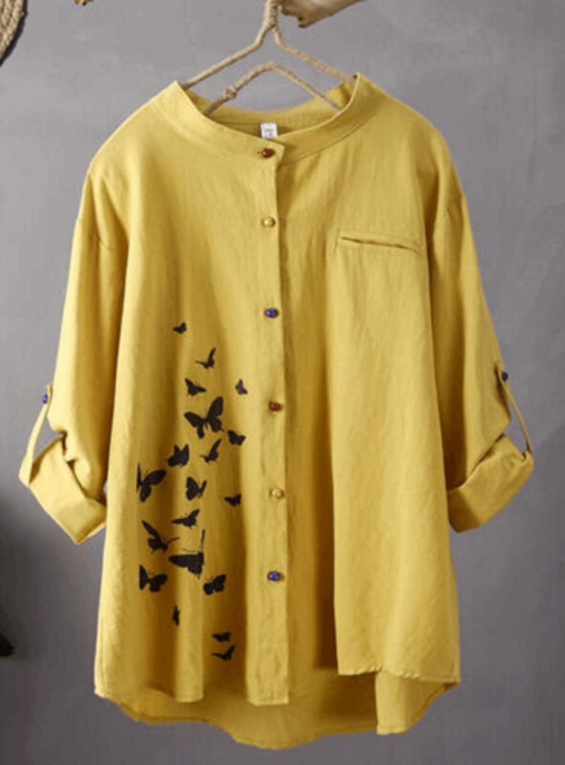 Butterfly Print Long Sleeve Button Down Shirt