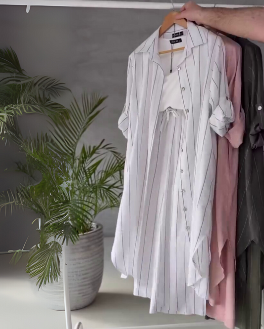 TwillEase – White Cotton Striped Co-ord Set