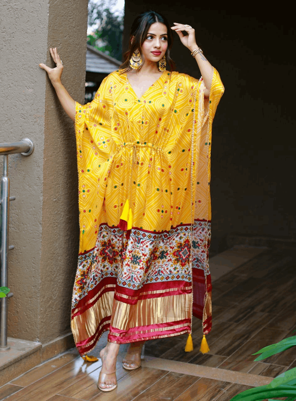 Ocean Digital Bandhej Print Pure Gaji Silk kaftan