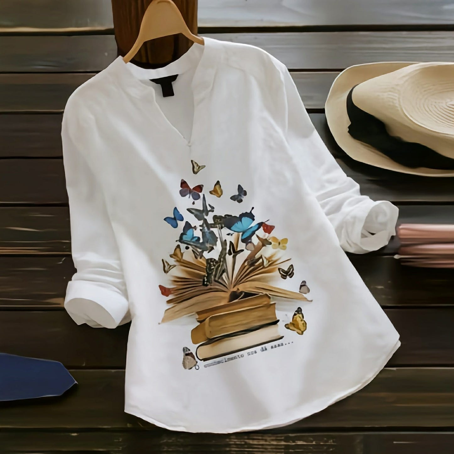 Book Butterfly Print Shirt