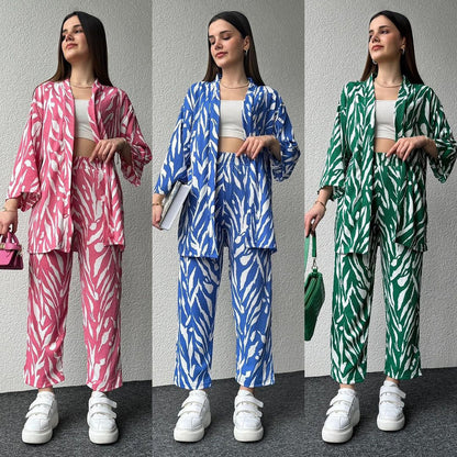 Zebra Print Oversized Shirt with Pants - Black