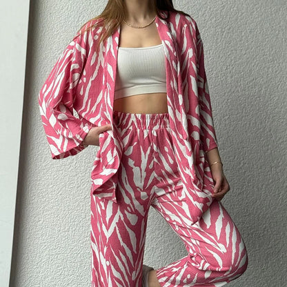 Zebra Print Oversized Shirt with Pants - Baby Pink