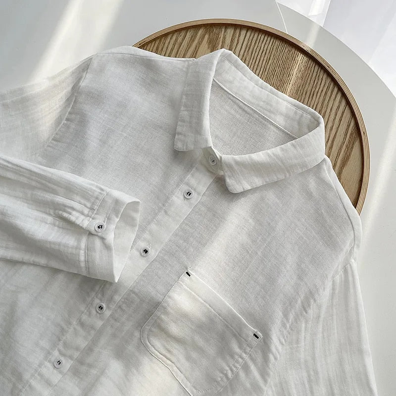 New Autumn Cotton White Shirts Women