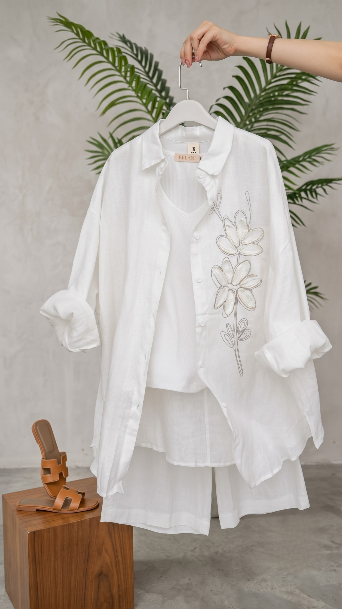 Sandstone White Floral Embroidered Soft Co Ord Set