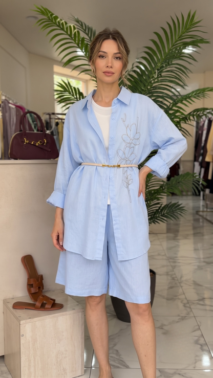 Sandstone Sky Blue Floral Embroidered Soft Co Ord Set