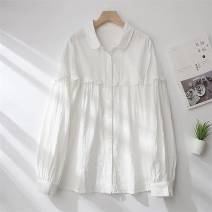 Down Shoulder Cotton Ruffle Loose Fit Shirt