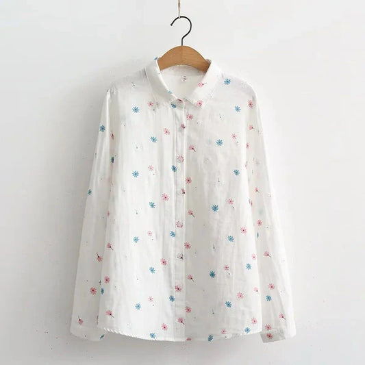 Flower Printed Long Sleeves Cotton Comfort Shirt