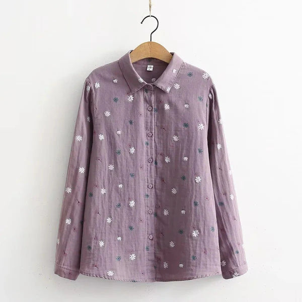 Flower Printed Long Sleeves Cotton Comfort Shirt