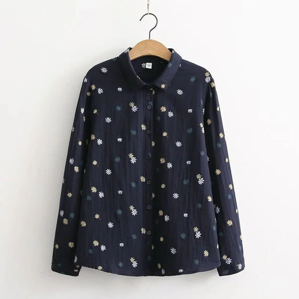 Flower Printed Long Sleeves Cotton Comfort Shirt