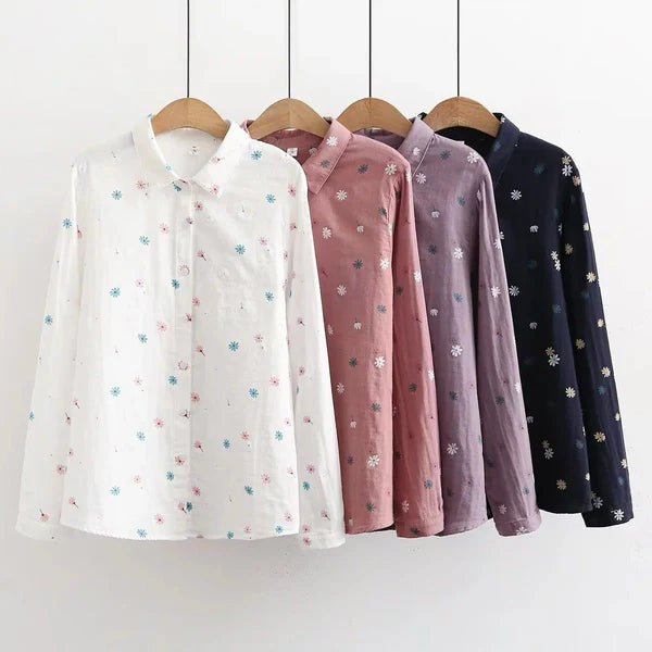 Flower Printed Long Sleeves Cotton Comfort Shirt