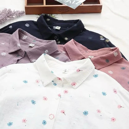 Flower Printed Long Sleeves Cotton Comfort Shirt