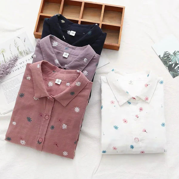 Flower Printed Long Sleeves Cotton Comfort Shirt