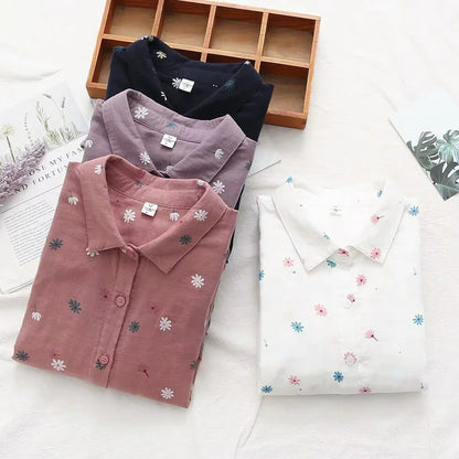 Flower Printed Long Sleeves Cotton Comfort Shirt