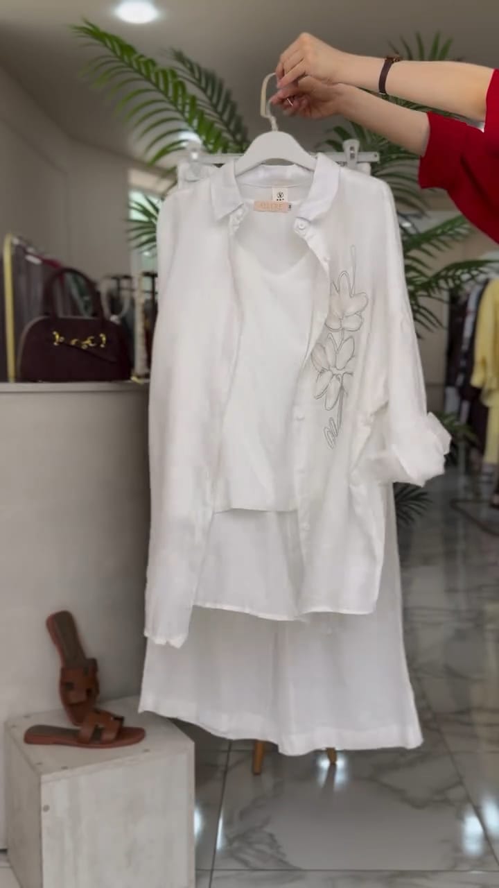 Sandstone White Floral Embroidered Soft Co Ord Set