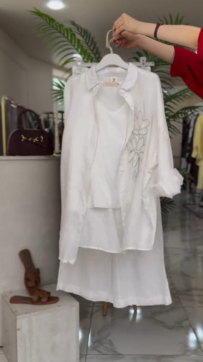Sandstone White Floral Embroidered Soft Co Ord Set