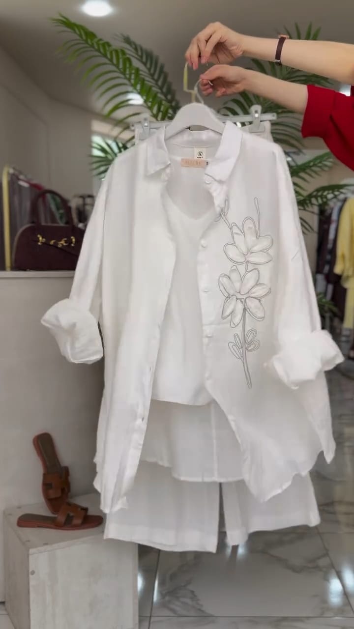Sandstone White Floral Embroidered Soft Co Ord Set