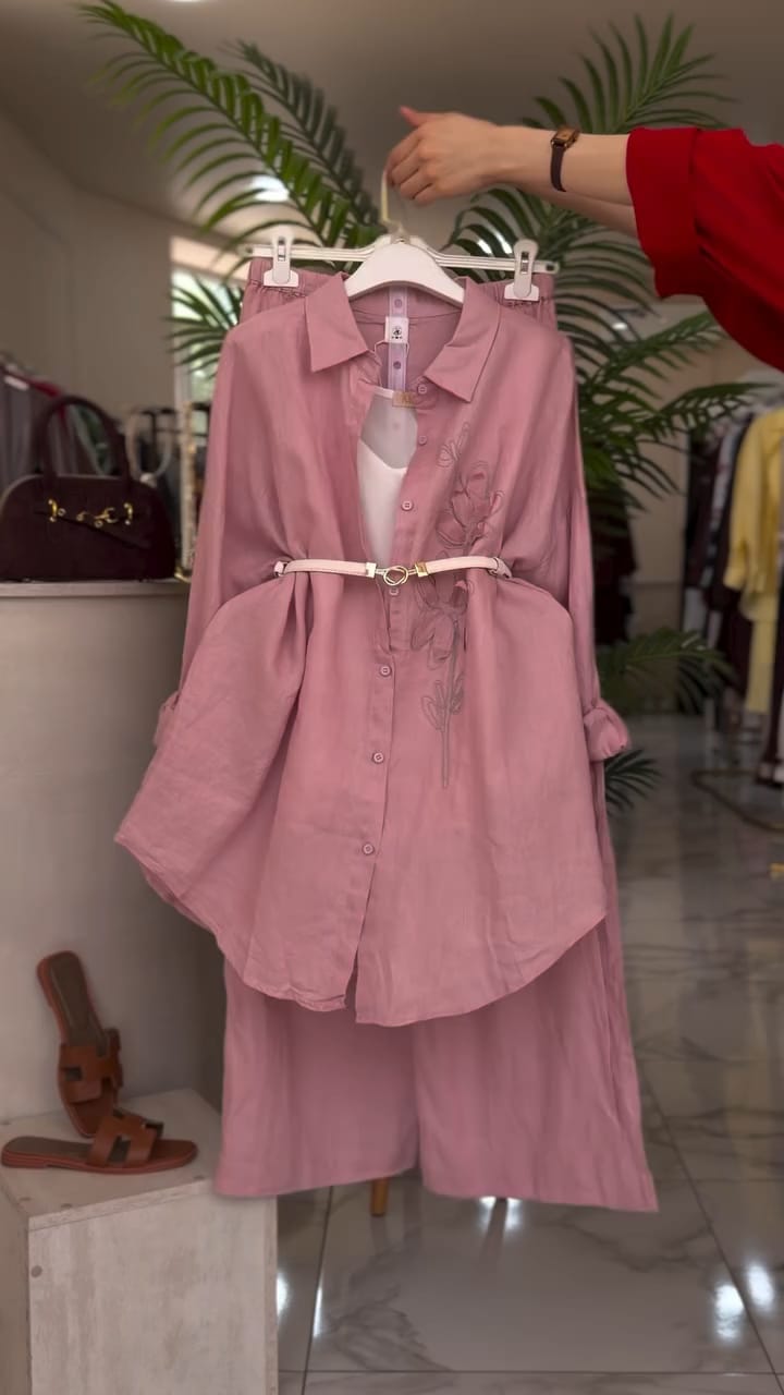 Sandstone Nude Pink Floral Embroidered Soft Co Ord Set