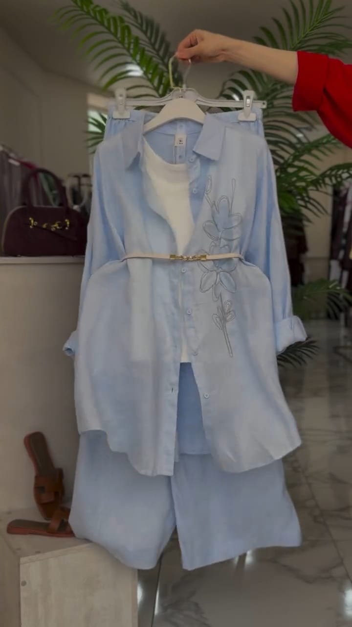 Sandstone Sky Blue Floral Embroidered Soft Co Ord Set